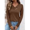 image:imageSHEWIN Women Long Sleeve Lightweight Tunic Tops Casual V Neck Pleated Button Warm Tee Shirts 2026Coffee
