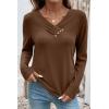 image:imageSHEWIN Women Long Sleeve Lightweight Tunic Tops Casual V Neck Pleated Button Warm Tee Shirts 2026Coffee