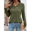 image:imageSHEWIN Women Long Sleeve Lightweight Tunic Tops Casual V Neck Pleated Button Warm Tee Shirts 2026Four Leaf Clover