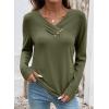 image:imageSHEWIN Women Long Sleeve Lightweight Tunic Tops Casual V Neck Pleated Button Warm Tee Shirts 2026Four Leaf Clover