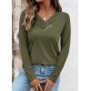 image:imageSHEWIN Women Long Sleeve Lightweight Tunic Tops Casual V Neck Pleated Button Warm Tee Shirts 2026Four Leaf Clover