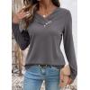 image:imageSHEWIN Women Long Sleeve Lightweight Tunic Tops Casual V Neck Pleated Button Warm Tee Shirts 2026Gray
