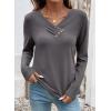 image:imageSHEWIN Women Long Sleeve Lightweight Tunic Tops Casual V Neck Pleated Button Warm Tee Shirts 2026Gray