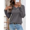 image:imageSHEWIN Women Long Sleeve Lightweight Tunic Tops Casual V Neck Pleated Button Warm Tee Shirts 2026Gray