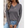 image:imageSHEWIN Women Long Sleeve Lightweight Tunic Tops Casual V Neck Pleated Button Warm Tee Shirts 2026Gray