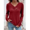 image:imageSHEWIN Women Long Sleeve Lightweight Tunic Tops Casual V Neck Pleated Button Warm Tee Shirts 2026Red