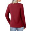 image:imageSHEWIN Women Long Sleeve Lightweight Tunic Tops Casual V Neck Pleated Button Warm Tee Shirts 2026Red