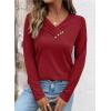 image:imageSHEWIN Women Long Sleeve Lightweight Tunic Tops Casual V Neck Pleated Button Warm Tee Shirts 2026Red