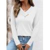 image:imageSHEWIN Women Long Sleeve Lightweight Tunic Tops Casual V Neck Pleated Button Warm Tee Shirts 2026White