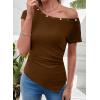 image:imageSHEWIN Women Off Shoulder Tops Summer Going Out Shirts Dressy Casual 2026Brown