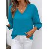 image:imageSHEWIN Women Smocked Neck Tops 34 Sleeve Loose Fit Shirts Business Dressy Casual 2026Blue