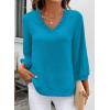 image:imageSHEWIN Women Smocked Neck Tops 34 Sleeve Loose Fit Shirts Business Dressy Casual 2026Blue