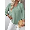 image:imageSHEWIN Women Smocked Neck Tops 34 Sleeve Loose Fit Shirts Business Dressy Casual 2026Green