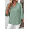 image:imageSHEWIN Women Smocked Neck Tops 34 Sleeve Loose Fit Shirts Business Dressy Casual 2026Green