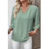 image:imageSHEWIN Women Smocked Neck Tops 34 Sleeve Loose Fit Shirts Business Dressy Casual 2026Green