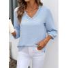 image:imageSHEWIN Women Smocked Neck Tops 34 Sleeve Loose Fit Shirts Business Dressy Casual 2026Light Blue