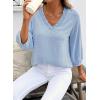 image:imageSHEWIN Women Smocked Neck Tops 34 Sleeve Loose Fit Shirts Business Dressy Casual 2026Light Blue