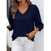 image:imageSHEWIN Women Smocked Neck Tops 34 Sleeve Loose Fit Shirts Business Dressy Casual 2026Navy Blue
