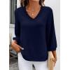 image:imageSHEWIN Women Smocked Neck Tops 34 Sleeve Loose Fit Shirts Business Dressy Casual 2026Navy Blue