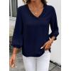 image:imageSHEWIN Women Smocked Neck Tops 34 Sleeve Loose Fit Shirts Business Dressy Casual 2026Navy Blue