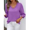 image:imageSHEWIN Women Smocked Neck Tops 34 Sleeve Loose Fit Shirts Business Dressy Casual 2026Purple