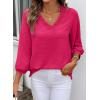 image:imageSHEWIN Women Smocked Neck Tops 34 Sleeve Loose Fit Shirts Business Dressy Casual 2026Rose Red