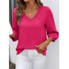 image:imageSHEWIN Women Smocked Neck Tops 34 Sleeve Loose Fit Shirts Business Dressy Casual 2026Rose Red