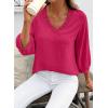 image:imageSHEWIN Women Smocked Neck Tops 34 Sleeve Loose Fit Shirts Business Dressy Casual 2026Rose Red