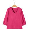 image:imageSHEWIN Women Smocked Neck Tops 34 Sleeve Loose Fit Shirts Business Dressy Casual 2026Rose Red