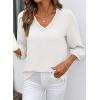 image:imageSHEWIN Women Smocked Neck Tops 34 Sleeve Loose Fit Shirts Business Dressy Casual 2026White