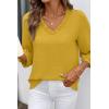 image:imageSHEWIN Women Smocked Neck Tops 34 Sleeve Loose Fit Shirts Business Dressy Casual 2026Yellow