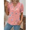 image:imageSHEWIN Womens Blouses Dressy Casual Lace V Neck Floral Tops Pulllover Short Sleeve Shirts Cute Summer Tops for Women 2026Pink