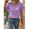 image:imageSHEWIN Womens Blouses Dressy Casual Lace V Neck Floral Tops Pulllover Short Sleeve Shirts Cute Summer Tops for Women 2026Purple