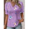 image:imageSHEWIN Womens Blouses Dressy Casual Lace V Neck Floral Tops Pulllover Short Sleeve Shirts Cute Summer Tops for Women 2026Purple