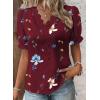image:imageSHEWIN Womens Blouses Dressy Casual Lace V Neck Floral Tops Pulllover Short Sleeve Shirts Cute Summer Tops for Women 2026Red