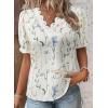 image:imageSHEWIN Womens Blouses Dressy Casual Lace V Neck Floral Tops Pulllover Short Sleeve Shirts Cute Summer Tops for Women 2026White