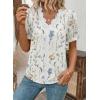 image:imageSHEWIN Womens Blouses Dressy Casual Lace V Neck Floral Tops Pulllover Short Sleeve Shirts Cute Summer Tops for Women 2026White