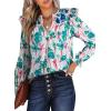 image:imageSHEWIN Womens Blouses Split V Neck Mixed Floral Print Long Sleeve Chiffon Fall Tops Striped Trim ShirtsForal Blue