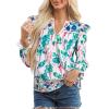 image:imageSHEWIN Womens Blouses Split V Neck Mixed Floral Print Long Sleeve Chiffon Fall Tops Striped Trim ShirtsForal Blue