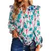 image:imageSHEWIN Womens Blouses Split V Neck Mixed Floral Print Long Sleeve Chiffon Fall Tops Striped Trim ShirtsForal Blue