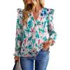image:imageSHEWIN Womens Blouses Split V Neck Mixed Floral Print Long Sleeve Chiffon Fall Tops Striped Trim ShirtsForal Blue