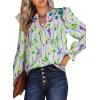 image:imageSHEWIN Womens Blouses Split V Neck Mixed Floral Print Long Sleeve Chiffon Fall Tops Striped Trim ShirtsForal Green