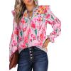 image:imageSHEWIN Womens Blouses Split V Neck Mixed Floral Print Long Sleeve Chiffon Fall Tops Striped Trim ShirtsForal Pink