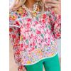 image:imageSHEWIN Womens Blouses Split V Neck Mixed Floral Print Long Sleeve Chiffon Fall Tops Striped Trim ShirtsForal Pink