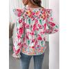 image:imageSHEWIN Womens Blouses Split V Neck Mixed Floral Print Long Sleeve Chiffon Fall Tops Striped Trim ShirtsForal White