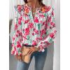 image:imageSHEWIN Womens Blouses Split V Neck Mixed Floral Print Long Sleeve Chiffon Fall Tops Striped Trim ShirtsForal White