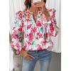 image:imageSHEWIN Womens Blouses Split V Neck Mixed Floral Print Long Sleeve Chiffon Fall Tops Striped Trim ShirtsForal White