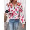 image:imageSHEWIN Womens Blouses Split V Neck Mixed Floral Print Long Sleeve Chiffon Fall Tops Striped Trim ShirtsForal White
