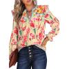 image:imageSHEWIN Womens Blouses Split V Neck Mixed Floral Print Long Sleeve Chiffon Fall Tops Striped Trim ShirtsForal Yellow