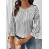 image:imageSHEWIN Womens Blouses Summer Striped Crewneck 34 Tie Sleeve Tops with Button Decoration On BackBlack Stripe